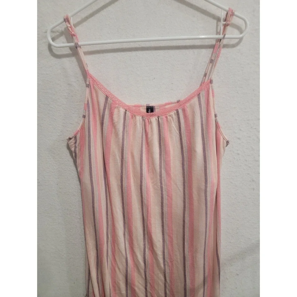 Ambrielle XXL Striped Chemise Nightgown Built-in Shelf Bra Lace Pink Purple Soft